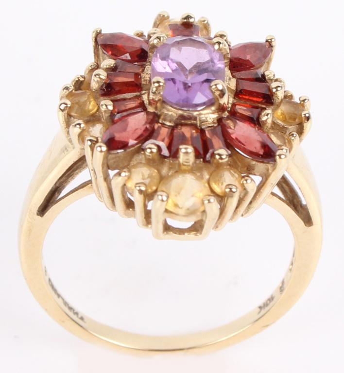 10K YELLOW GOLD AMETHYST GARNET & CITRINE RING (1 of 3)