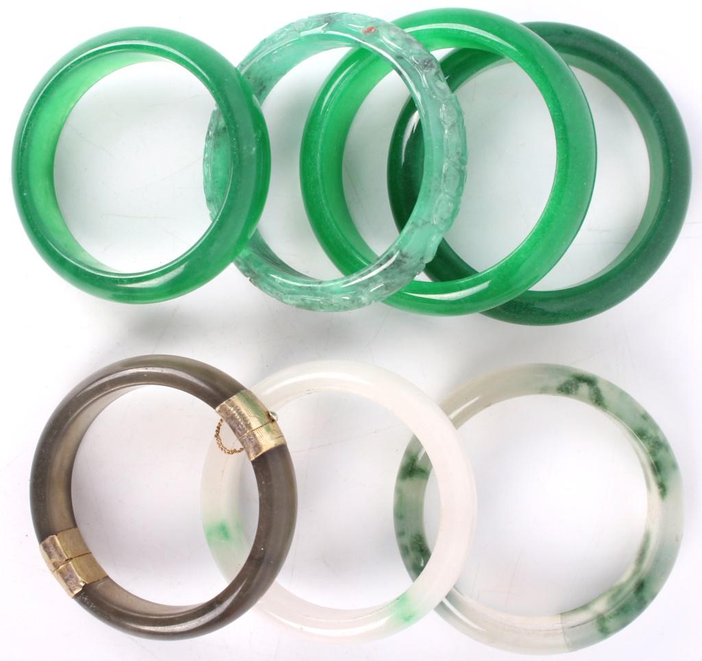 ANTIQUE CHINESE JADE BANGLE BRACELETS - LOT OF 7 (1 of 4)