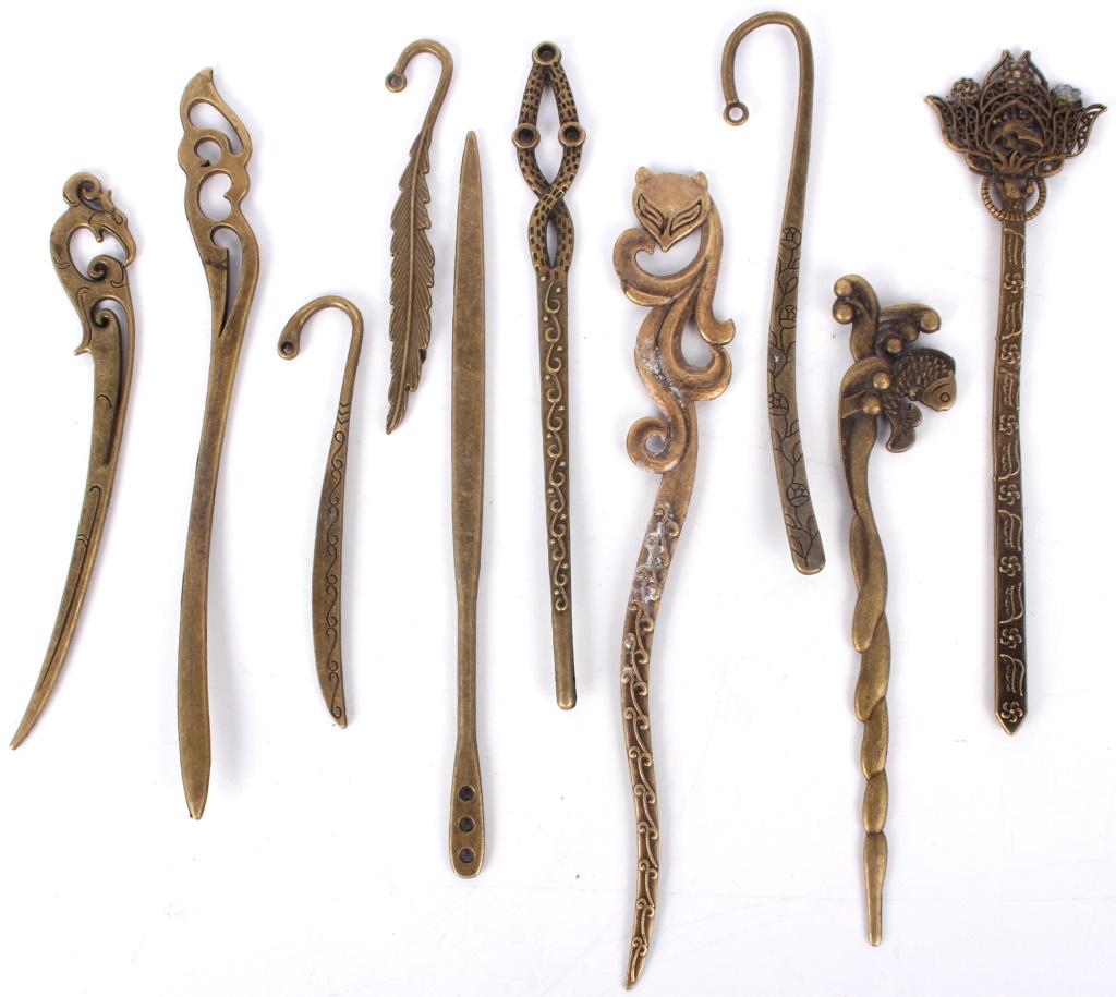 ANTIQUE CHINESE BRASS HAIR PINS - LOT OF 10 (1 of 3)