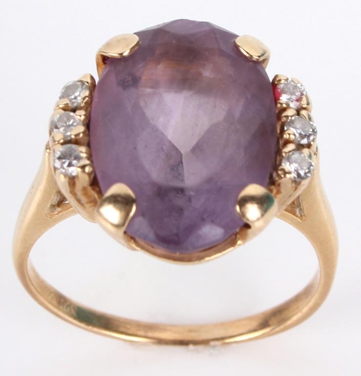14K YELLOW GOLD DIAMOND & AMETHYST LADIES RING (1 of 3)