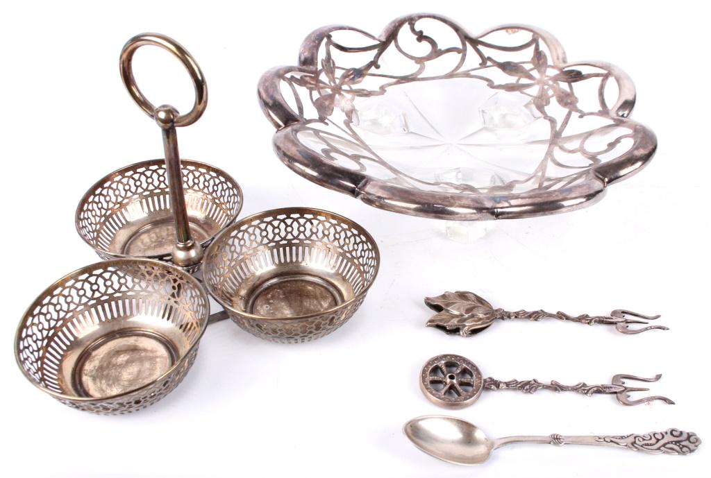 STERLING & GLASS ASSORTED TABLEWARE - LOT OF 5 (1 of 5)