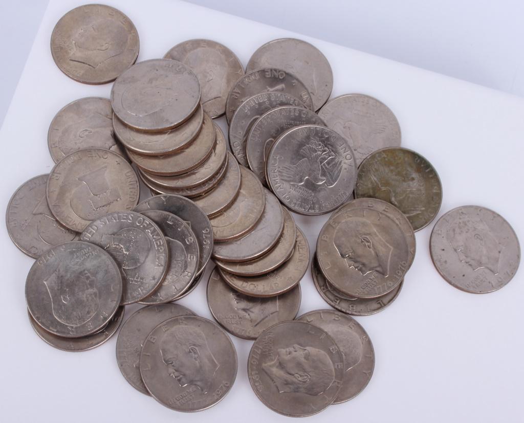 EISENHOWER & BICENTENNIAL DOLLAR COINS - LOT OF 38 (1 of 4)