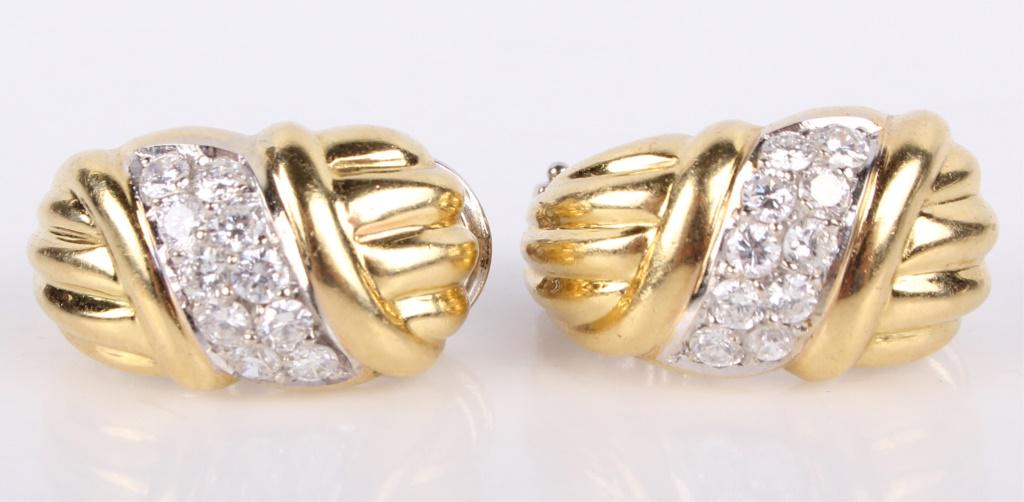 18K YELLOW GOLD DIAMOND CLIP-ON LADIES EARRINGS (1 of 5)