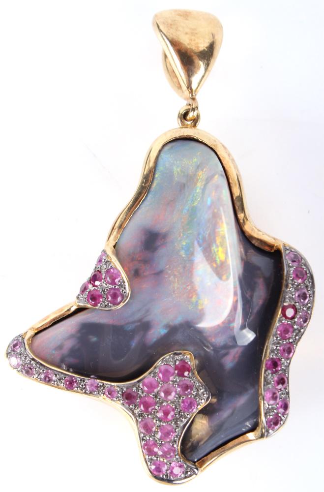 STERLING SILVER F. BARTHE OPAL & SAPPHIRE PENDANT (1 of 4)