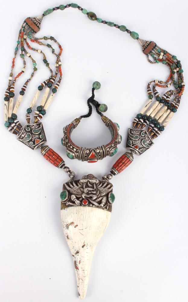 TIBETAN TURQUOISE & CORAL STERLING SILVER  JEWELRY (1 of 8)