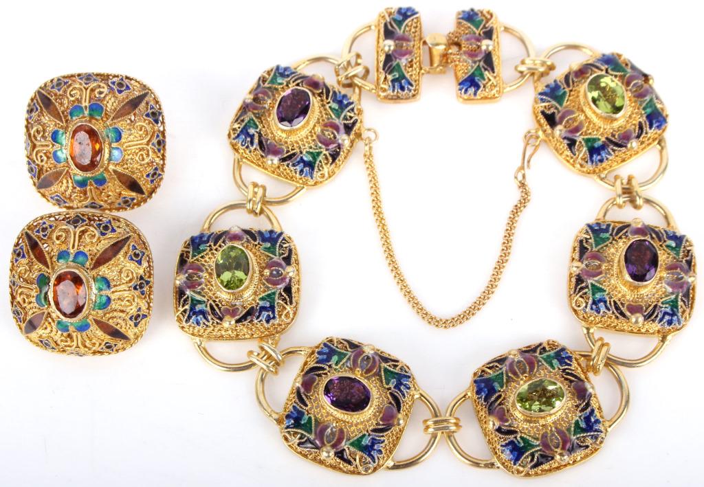 STERLING SILVER VERMEIL BRACELET & EARRINGS (1 of 7)