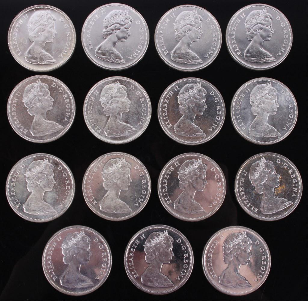 .800 SILVER CANADA 1965 SILVER DOLLAR COINS - (15) (1 of 4)