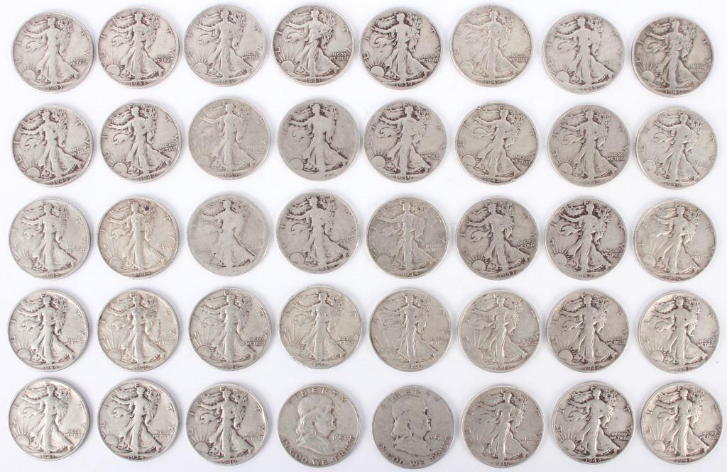 WALKING LIBERTY HALF DOLLARS 90% SILVER -LOT OF 40 (1 of 10)