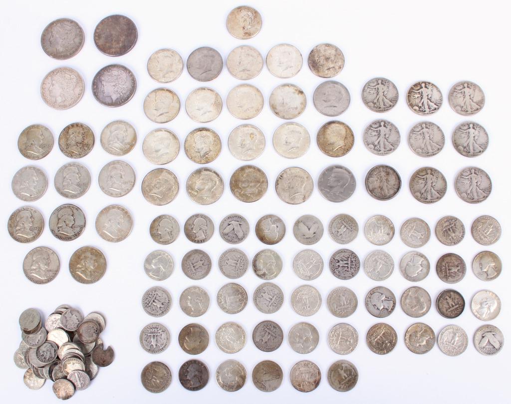 ASSORTED LOT OF 90% SILVER US COINS - LOT OF 138 (1 of 6)