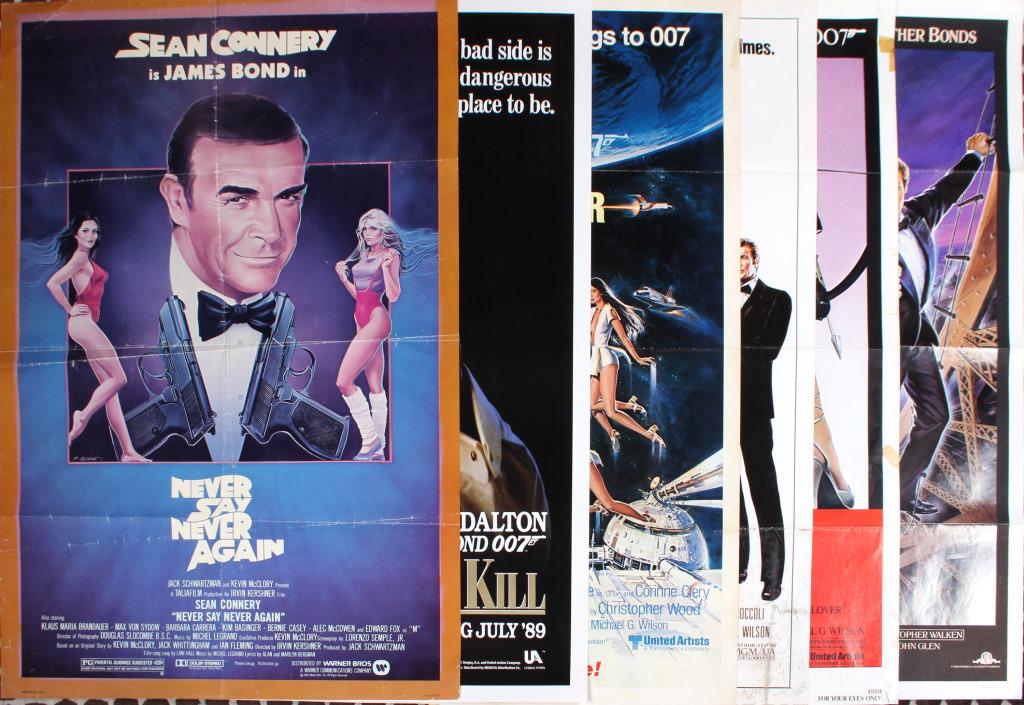 JAMES BOND ORIGINAL MOVIE POSTERS - LOT OF 6: 128149 JAMES BOND ORIGINAL MOVIE POSTERS - LOT OF 6 James Bond original movie posters - Lot of 6 to include one "A View to a Kill" movie poster, one original "License To Kill" movie poster, one "Moonr