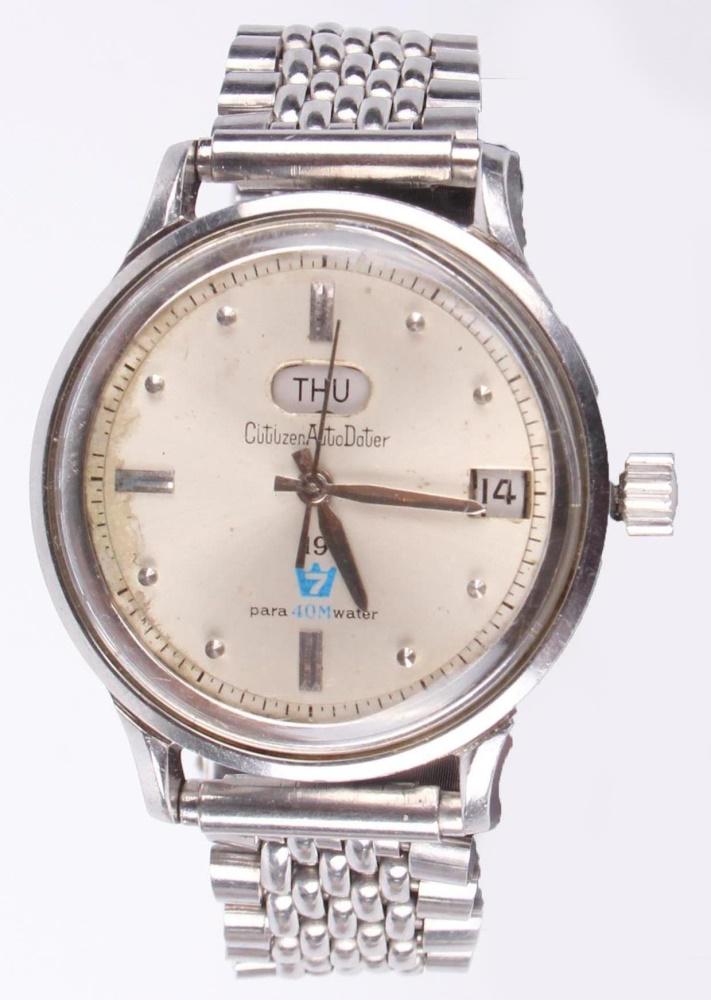 CITIZEN AUTO DATER JET ROTOR GENTS ADSS 51301-Y: 128169 CITIZEN AUTO DATER JET ROTOR GENTS ADSS 51301-Y 1970's vintage Citizen Auto dater ADSS 51301-Y Jet rotor gents para 40m water resistant automatic men's 38mm wristwatch. Stainless steel Wristwat
