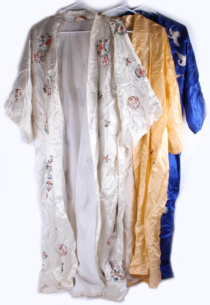 JAPANESE HAND-EMBROIDERED SILK KIMONOS - LOT OF 3 (1 of 13)