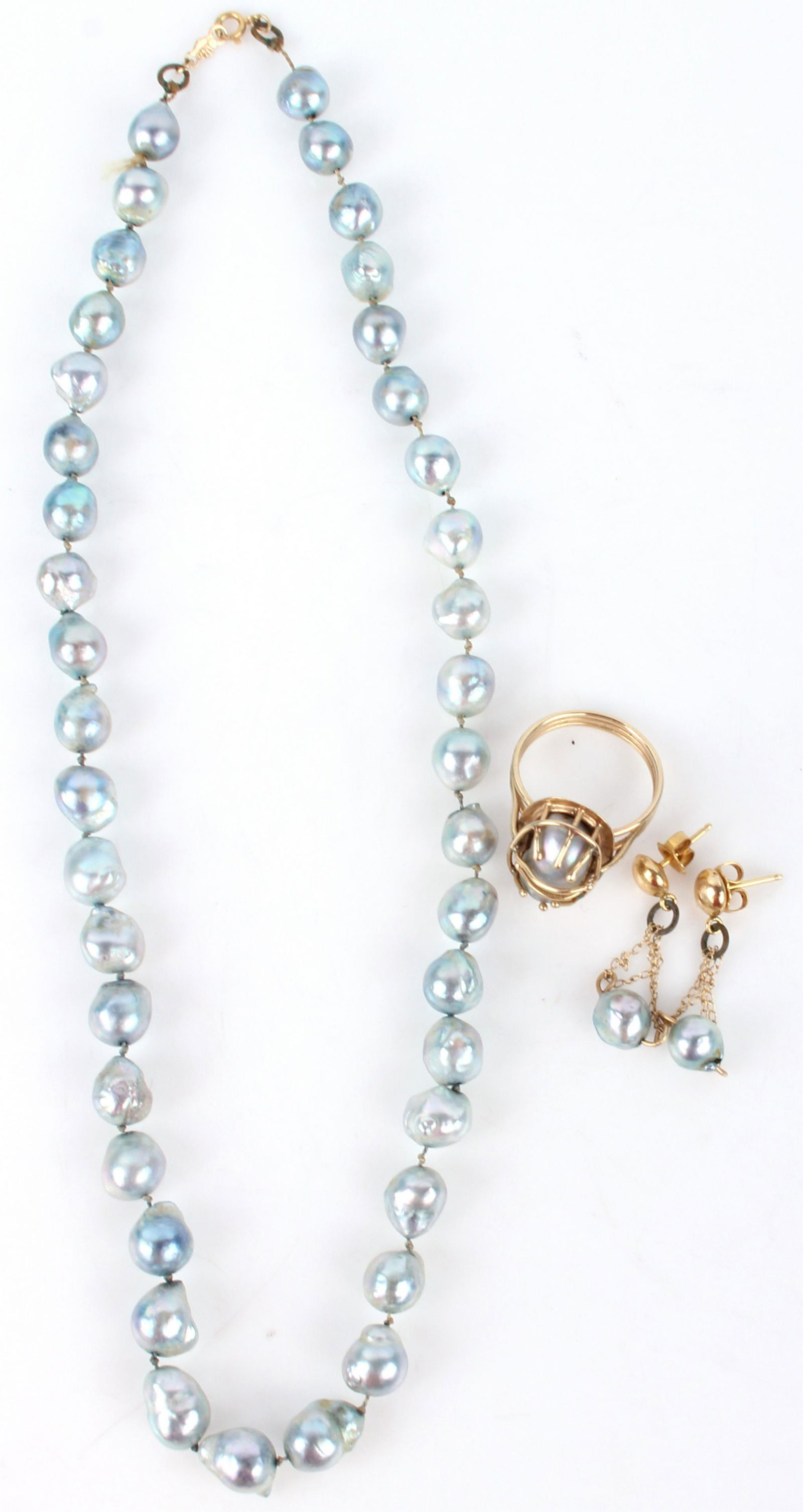 14K YELLOW GOLD BLUE BAROQUE PEARL SET - (3) (1 of 3)