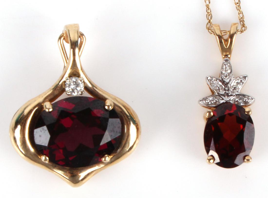 14K GOLD GARNET DIAMOND PENDANTS & CHAIN (3) (1 of 3)