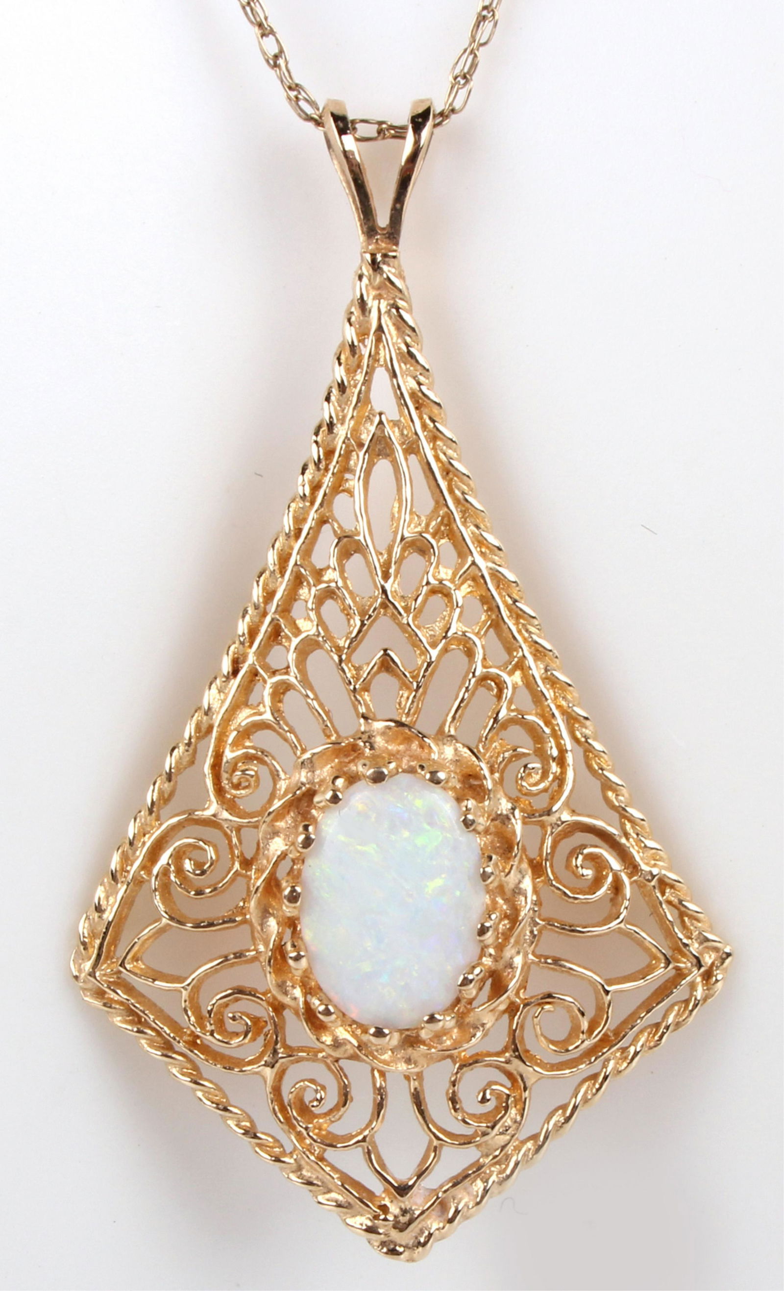 14K YELLOW GOLD OPAL FILIGREE PENDANT NECKLACE (1 of 3)