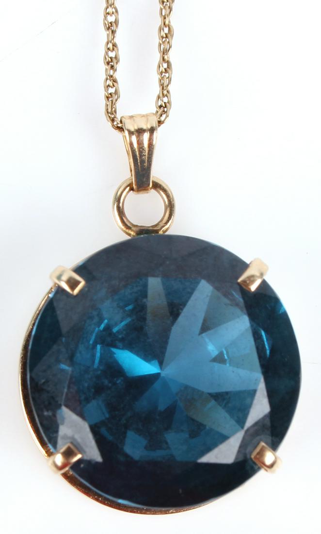 14K YELLOW GOLD BLUE TOPAZ PENDANT NECKLACE (1 of 2)