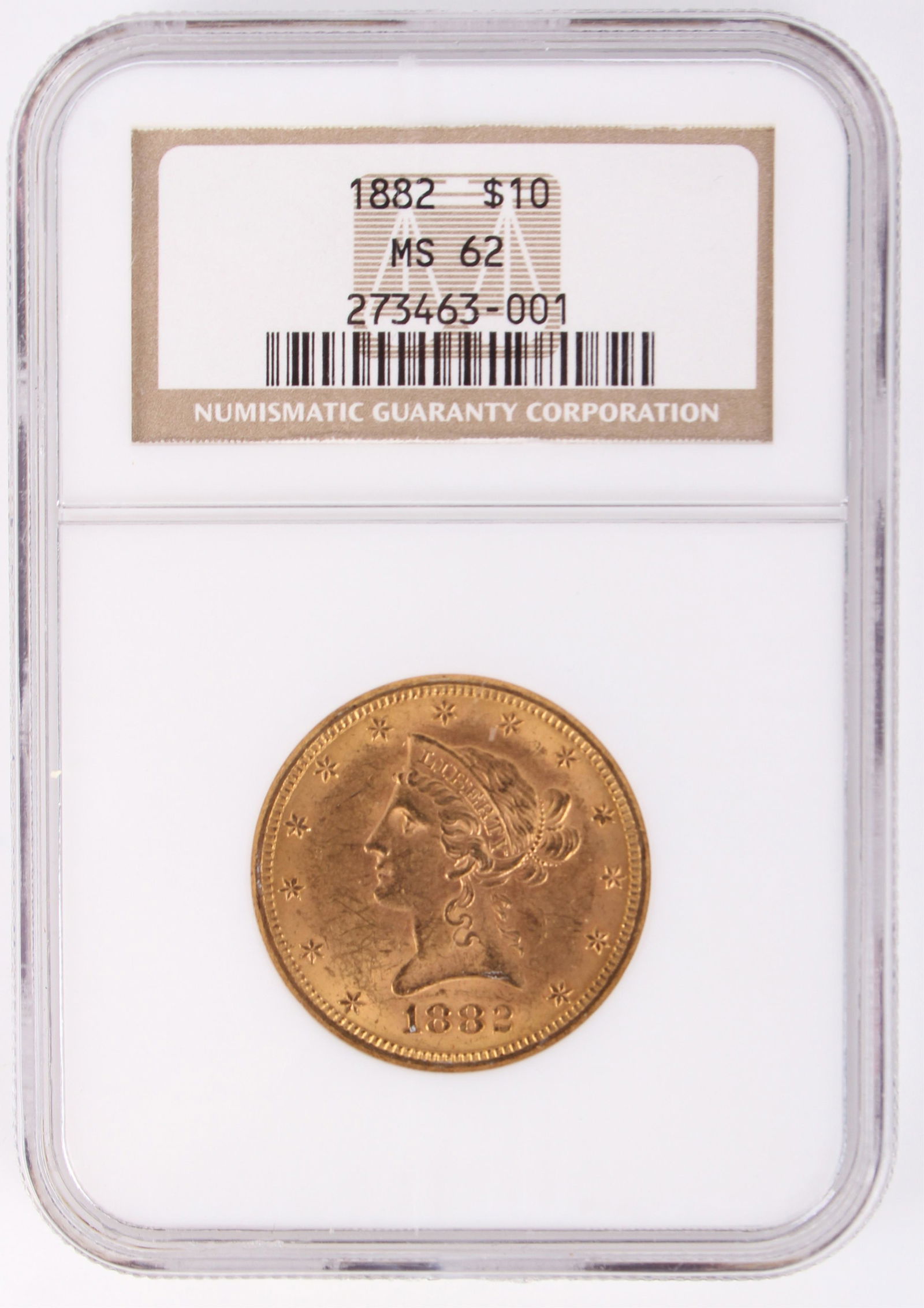 90% GOLD 1882 LIBERTY GOLD EAGLE $10 NGC MS62 (1 of 4)