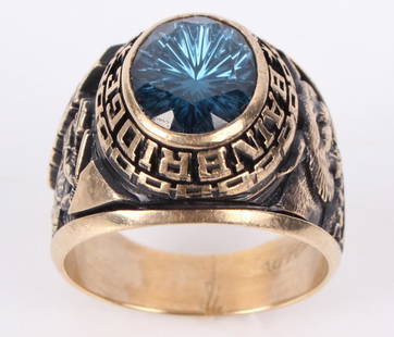 10K YELLOW GOLD BLUE TOPAZ CLASS RING: 130003 10K YELLOW GOLD BLUE TOPAZ CLASS RING 10k yellow gold blue topaz class ring with one 11.7 X 9.5mm blue inset topaz. Stone Type: Topaz Weight: 14.5 GramsSize: 10.5 Ring size. Condition: Very