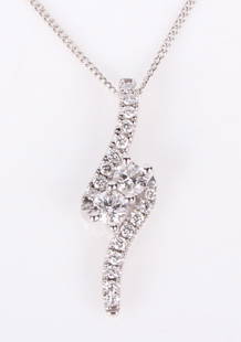 14K WHITE GOLD LADIES DIAMOND NECKLACE - 0.5 CTW: 130012 14K WHITE GOLD LADIES DIAMOND NECKLACE - 0.5 CTW 14k white gold ladies diamond necklace with two 0.15ct round diamonds and twenty 0.01ct round diamonds. 0.5 CTW. Stone Type: DiamondWeight: