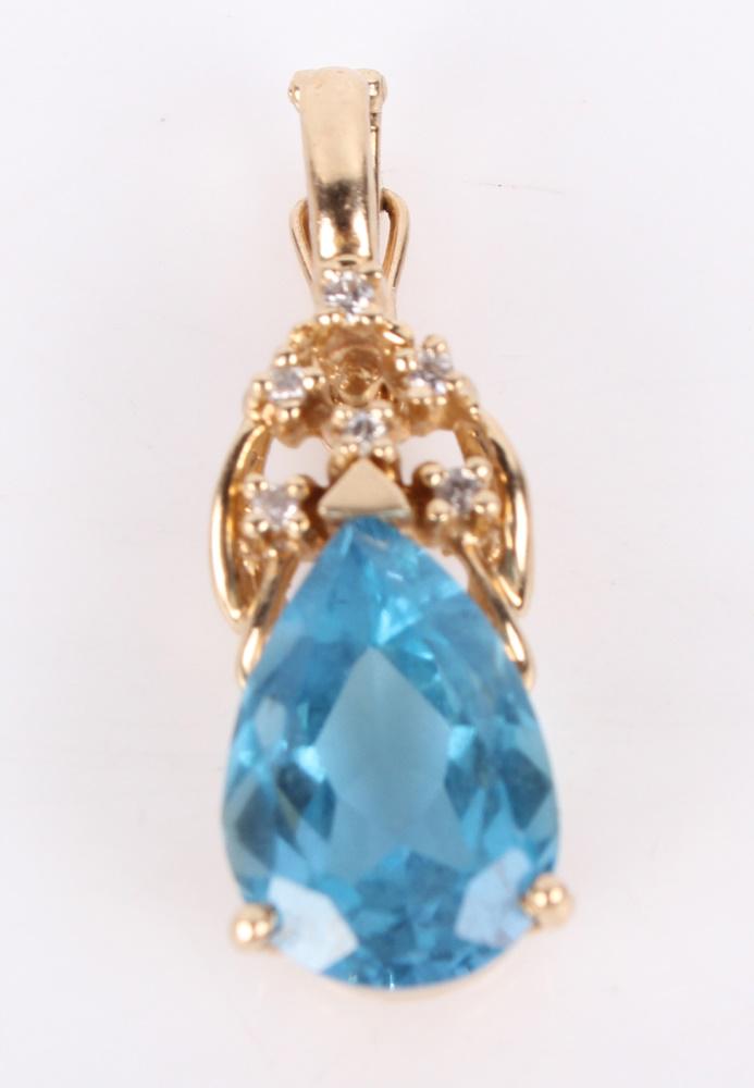 14K YELLOW GOLD LADIES DIAMOND & TOPAZ PENDANT (1 of 2)