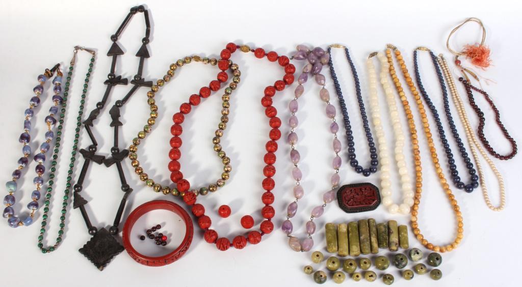 ASSORTED ASIAN JEWELRY - CINNABAR, GEMSTONE, ETC (1 of 10)
