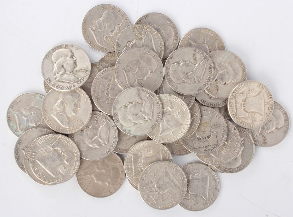 1950-1963 FRANKLIN HALF DOLLARS 90% SILVER - (40) (1 of 3)