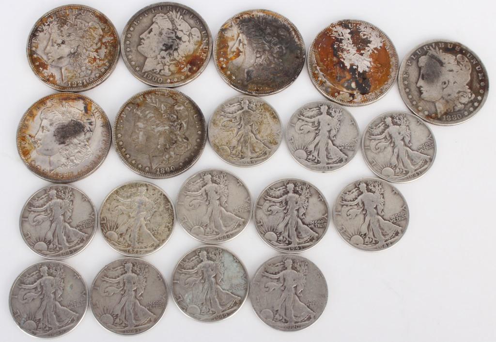 90% SILVER COINS MORGANS & LIBERTY HALVES - (19) (1 of 6)