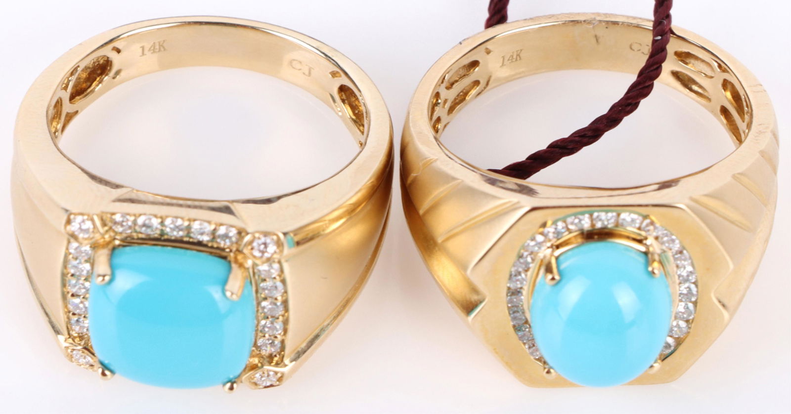 MEN'S TURQUOISE 14K YELLOW GOLD RINGS - LOT OF 2 (1 of 10)