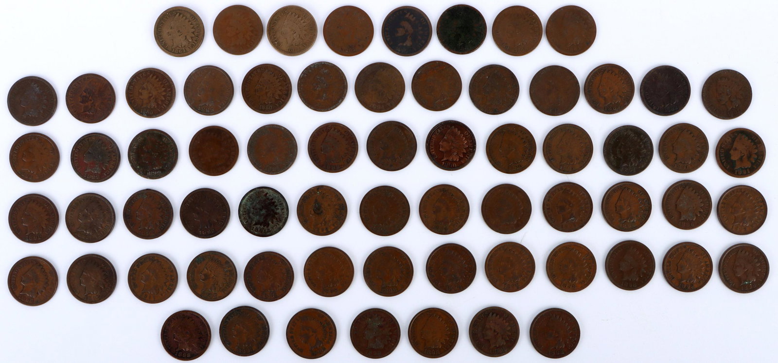 MIXED LOT OF INDIAN HEAD PENNIES 19TH CENTURY (1 of 10)