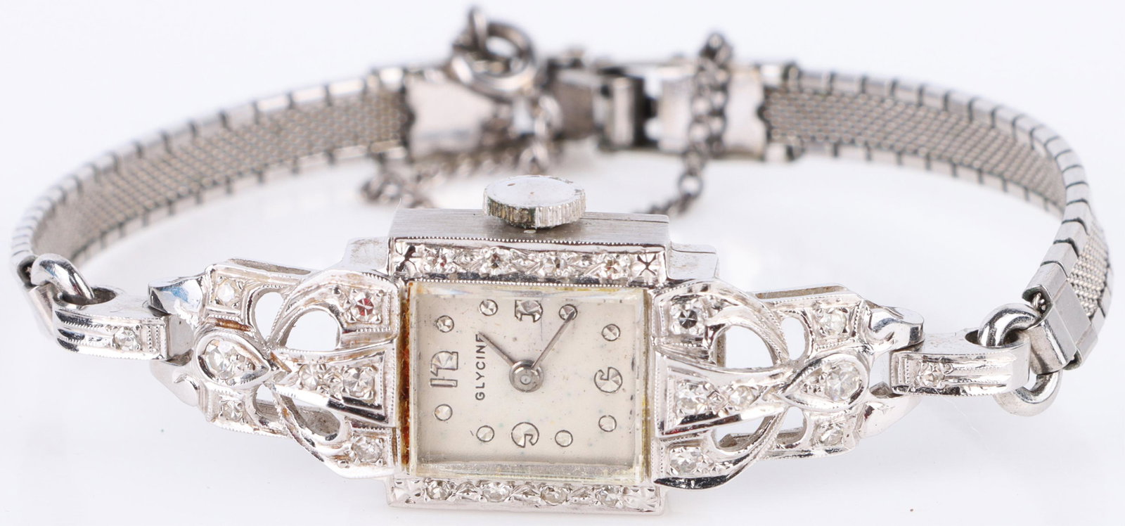 14K WHITE GOLD GLYCINE LADIES WATCH W/ DIAMOND (1 of 5)