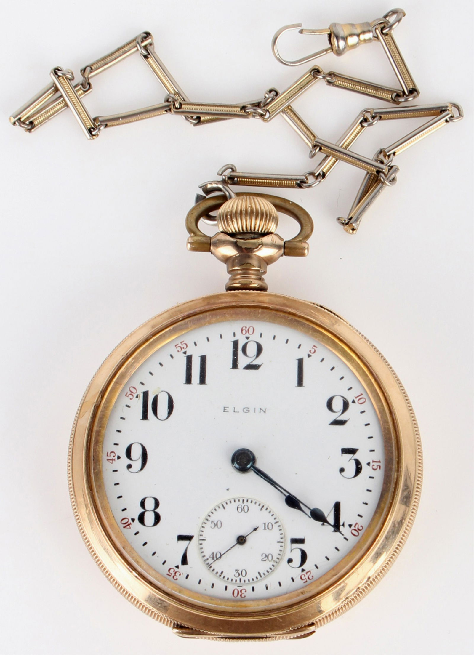 ELGIN 14K GOLD OPEN FACE POCKET WATCH WITH FOB (1 of 3)