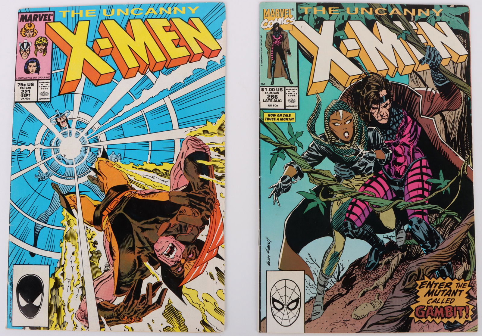 UNCANNY X-MEN #266 & #221 - 1ST GAMBIT & SINISTER: 133147 UNCANNY X-MEN #266 & #221 - 1ST GAMBIT & SINISTER Uncanny X-Men #266 (VF) featuring the 1st appearance of Gambit and Uncanny X-Men #221 (FN+) featuring the 1st appearance of Mr. Sinister.Condit