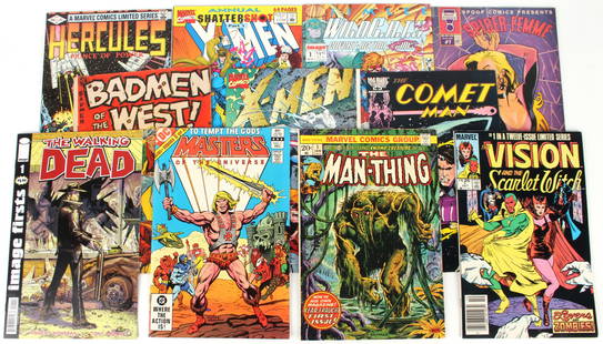 MAN-THING, HE-MAN, HECULES, X-MEN, VISION #1'S: 133154 MAN-THING, HE-MAN, HECULES, X-MEN, VISION #1'S Collection of 1st issues to include Masters of the Universe #1 (NM), Man-Thing #1 (1st solo and 2nd appearance of Howard the Duck), Vision and the