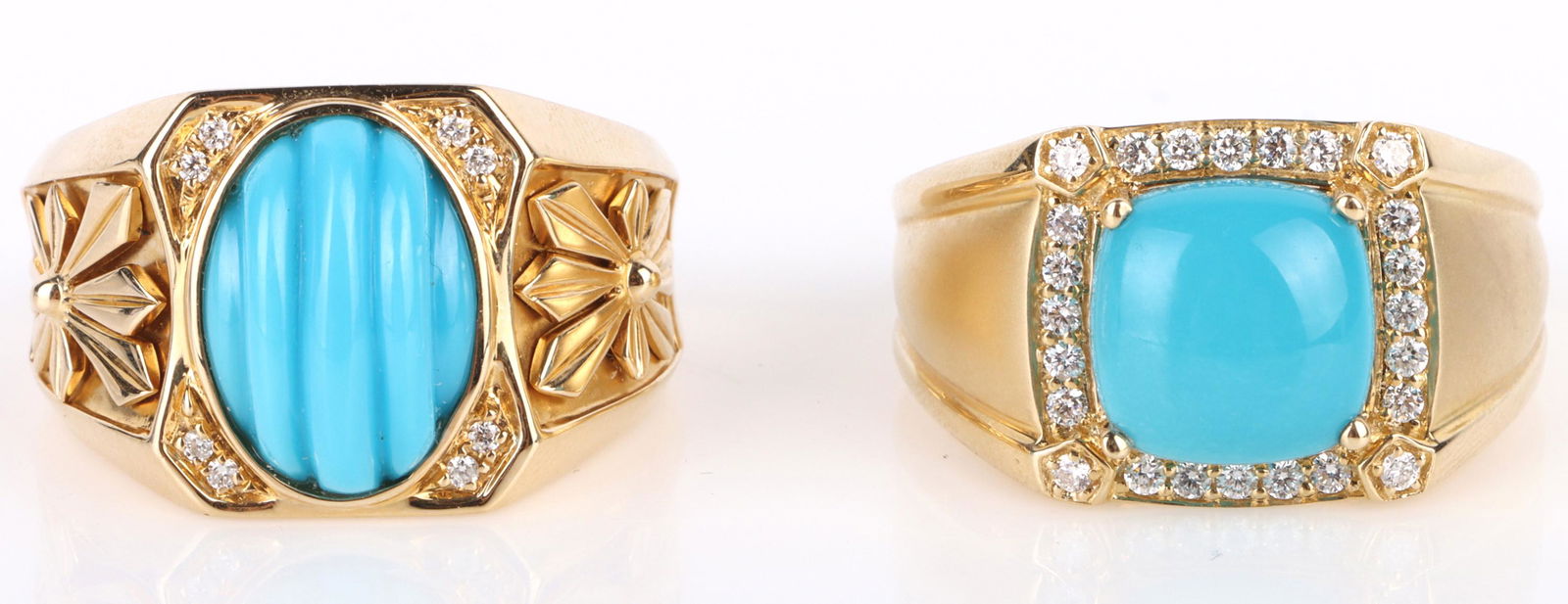 14K YELLOW GOLD MEN'S TURQUOISE  RINGS - LOT OF 2 (1 of 9)