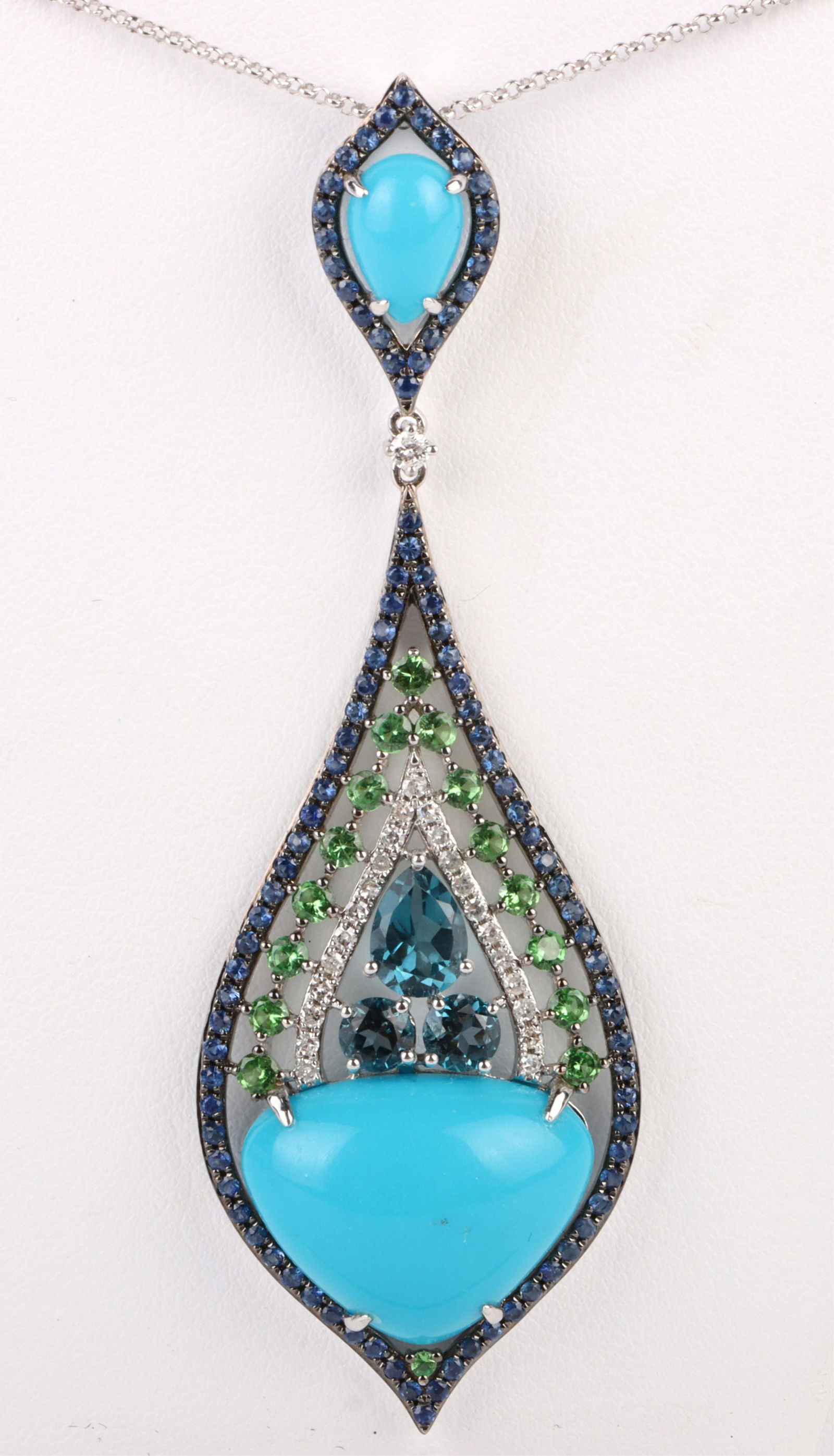 14K W GOLD MULTI-GEMSTONE TURQUOISE NECKLACE (1 of 6)