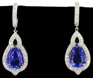 10.2CTW TANZANITE & 1.25CTW DIA PLATINUM EARRINGS