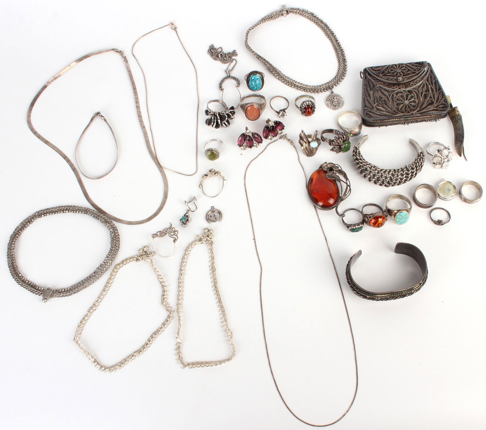 LARGE MIXED LOT OF STERLING SILVER JEWELRY & MORE (1 of 6)