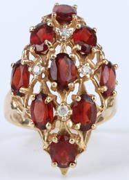 14K YELLOW GOLD WOMEN'S GARNET DIAMOND RING