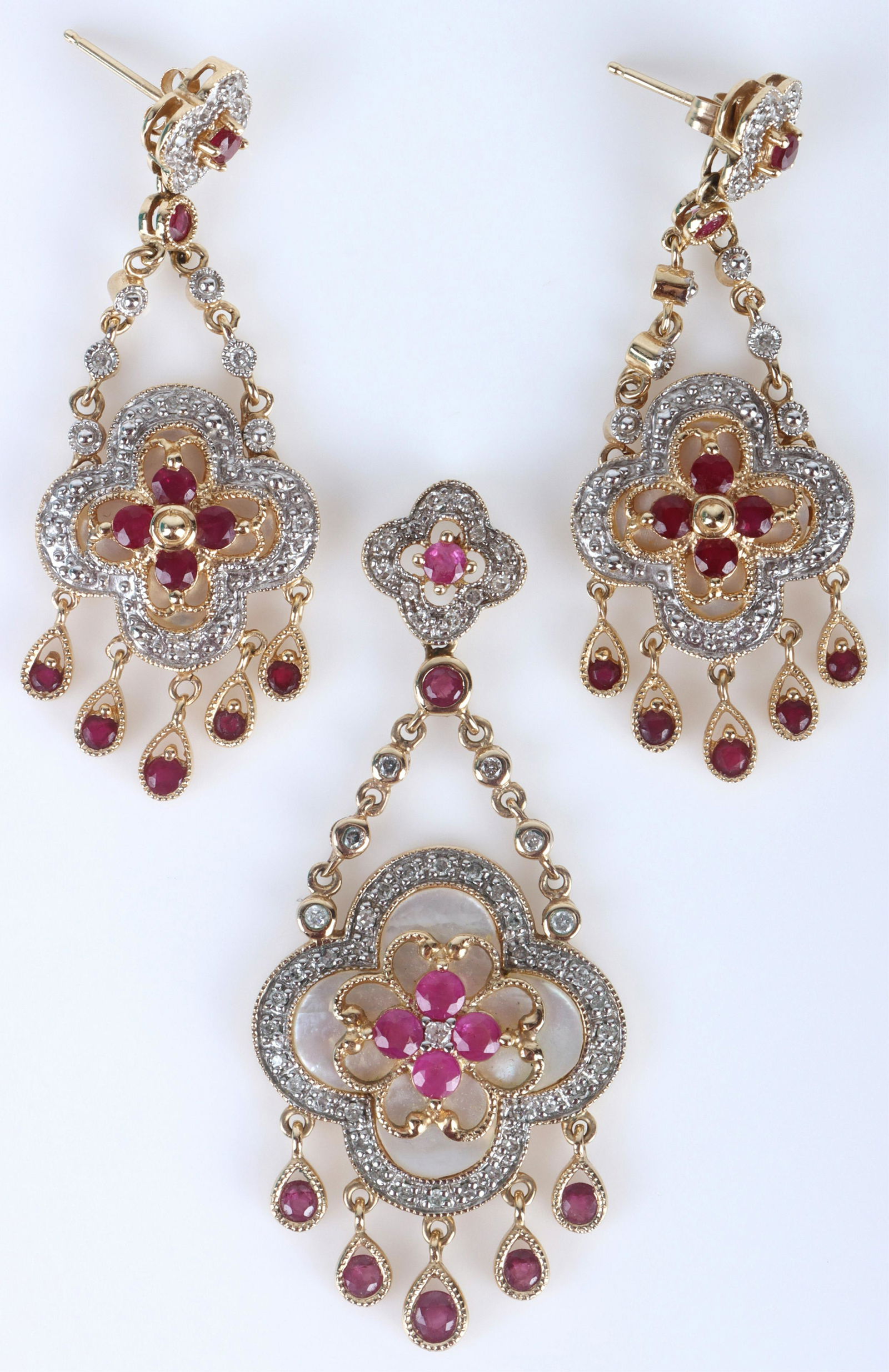 14K YELLOW GOLD RUBY MOP & DIAMOND JEWELRY SET (1 of 4)