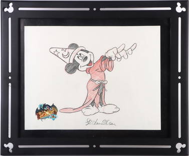 MICKEY MOUSE "FANTASMIC!" SIGNED ORIGINAL SKETCH: 136130 MICKEY MOUSE "FANTASMIC!" SIGNED ORIGINAL SKETCH Disney Fantasmic! Mickey Mouse original cel / sketch signed by Disney artist Steen Lauridsen. Drawn on official Disney stamped paper.Size: