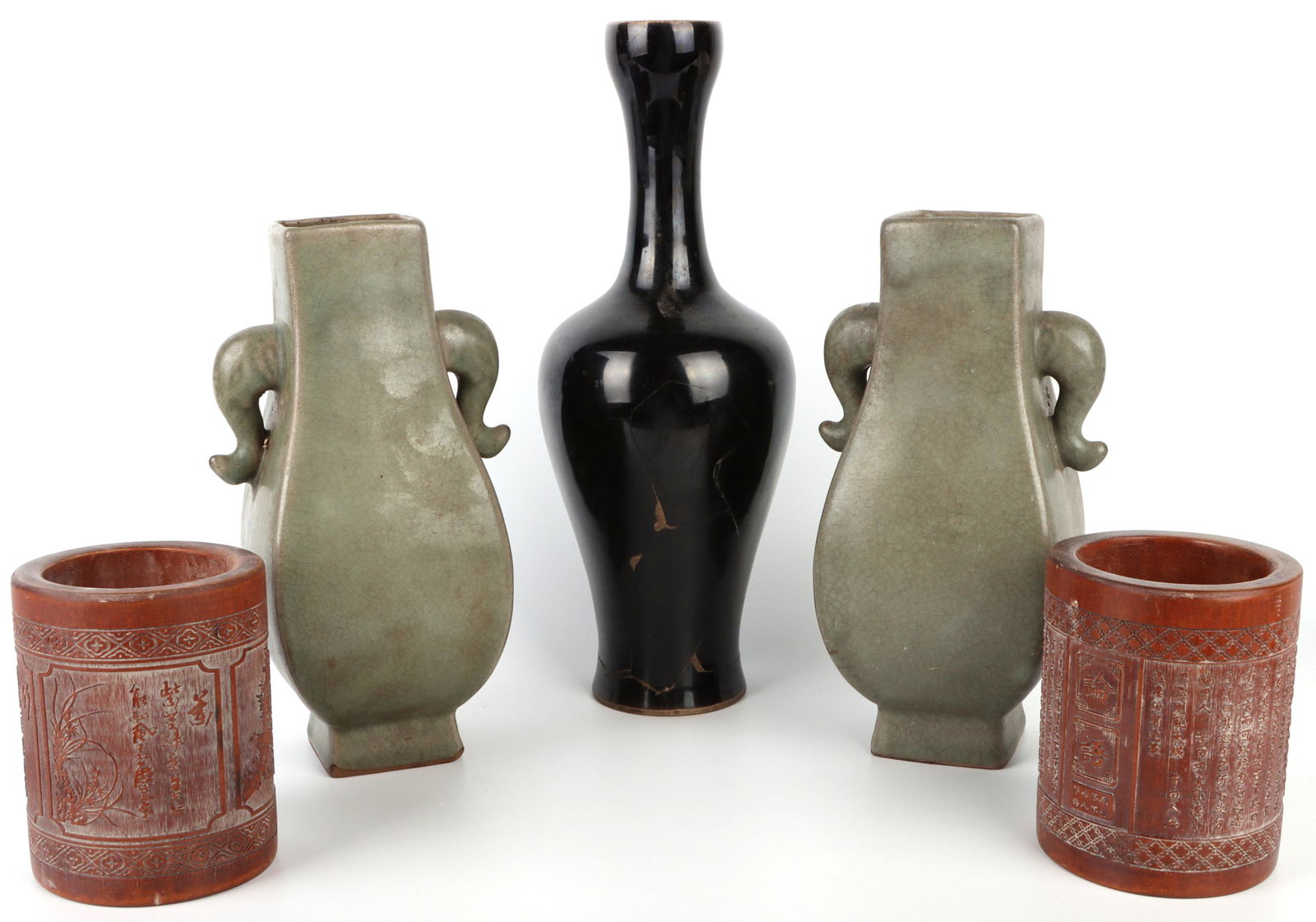 ASSORTED CHINESE VESSELS/ VASES & CUPS - LOT OF 5 (1 of 6)