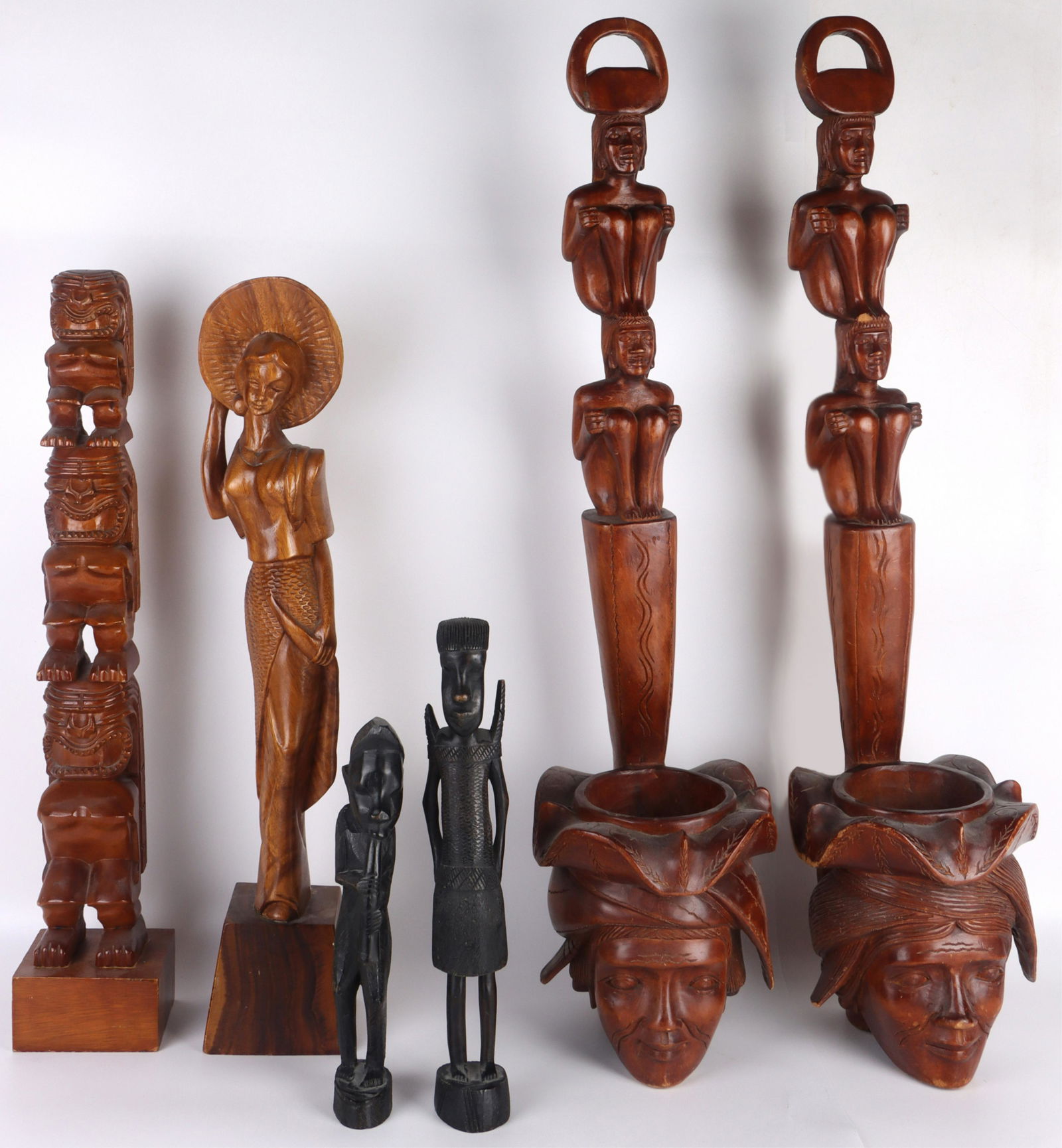 POLYNESIAN CARVED TIKI FIGURES & WATER DIPPERS (6) (1 of 10)
