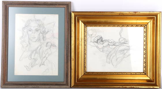 DONALD DE LUE (1897-1988) FRAMED FIGURAL STUDIES: 137106 DONALD DE LUE (1897-1988) FRAMED FIGURAL STUDIES Donald De Lue (1897-1988, American) framed original figural studies. Matted and framed. Size: 14 X 12" framed Condition: Very fine