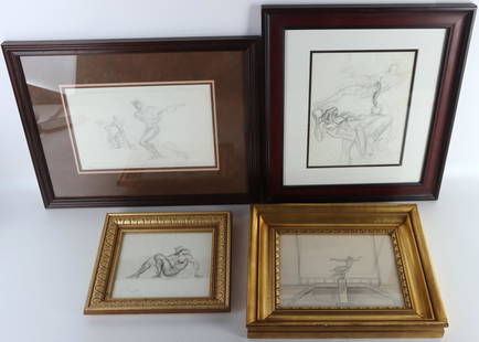 DONALD DE LUE ORIGINAL FIGURAL STUDIES - 4 FRAMED: 137108 DONALD DE LUE ORIGINAL FIGURAL STUDIES - 4 FRAMED Donald De Lue original figural studies circa 1950 lot of 4. Framed and ready to hang. Size: Largest 15 X 20" framed Condition: Very fine