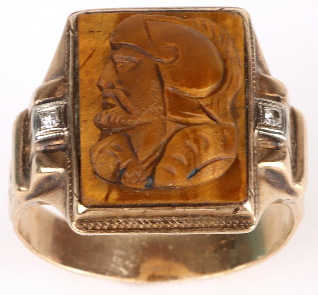 10K YELLOW GOLD TIGER'S EYE INTAGLIO MILITARY RING (1 of 5)