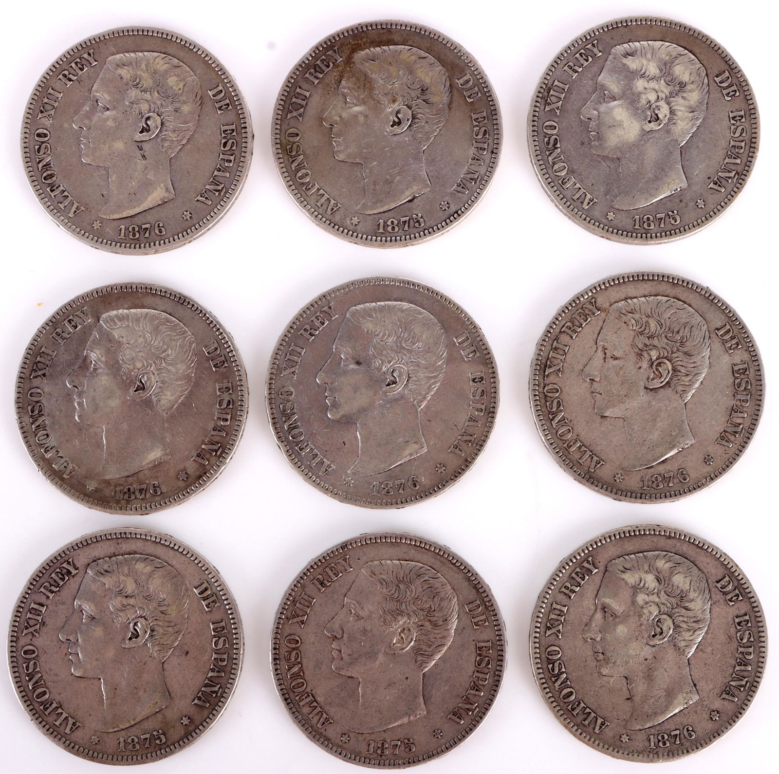 1875 & 1876 SILVER ALFONSO SPANISH PESETA COIN (9) (1 of 2)