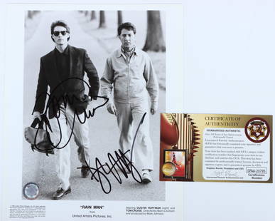 TOM CRUISE & DUSTIN HOFFMAN AUTHENTIC SIGNATURES: 138081 TOM CRUISE & DUSTIN HOFFMAN AUTHENTIC SIGNATURES Tom Cruise and Dustin Hoffman authenticated autographed "Rain Man" movie photo. Authenticated by GFA , comes with complete examination report an