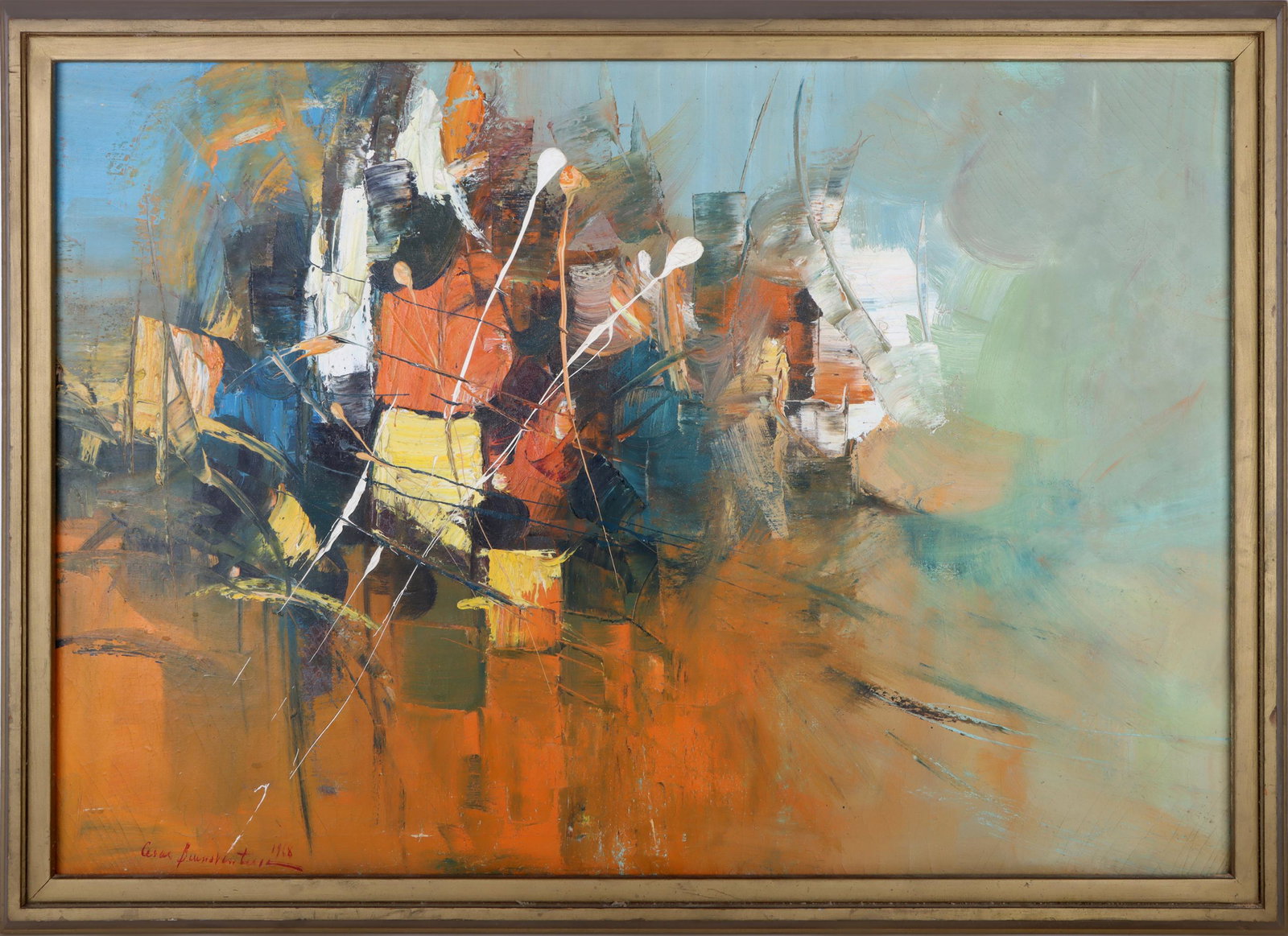 CESAR BUENAVENTURA ACRYLIC ABSTARCT PAINTING: 141034 CESAR BUENAVENTURA ACRYLIC ABSTARCT PAINTING Cesar Buenaventura (1922-1983, Filipino) acrylic abstract painting. Cesar Buenaventura was a famous contemporary and modern painter, considered to b