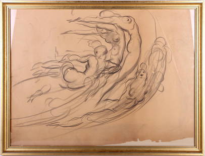 DONALD DE LUE ORIGINAL FIGURAL FRAMED SKETCH: 141078 DONALD DE LUE ORIGINAL FIGURAL FRAMED SKETCH Donald De Lue (1897-1988, American) original figural framed sketch. Size: 17.5 X 23.5", 19.5 X 25.5" Frame Condition: Very fine.