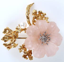 SPRITZER & FUHRMAN 18K QUARTZ & PEARL BROOCH